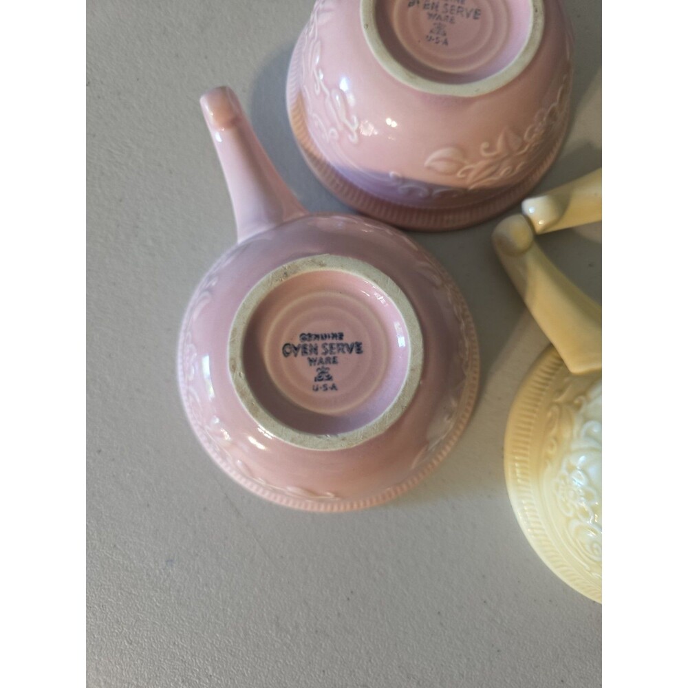 VTG Genuine Oven Serve Ware Pink Yellow Soup Bowl Floral Handle T.S.T. Set of 4 - Picture 7 of 12